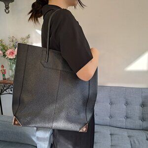 Alexander Wang Large Prisma Shoulder Tote Bag-Black Pebbled Leather w/ Gold Trim